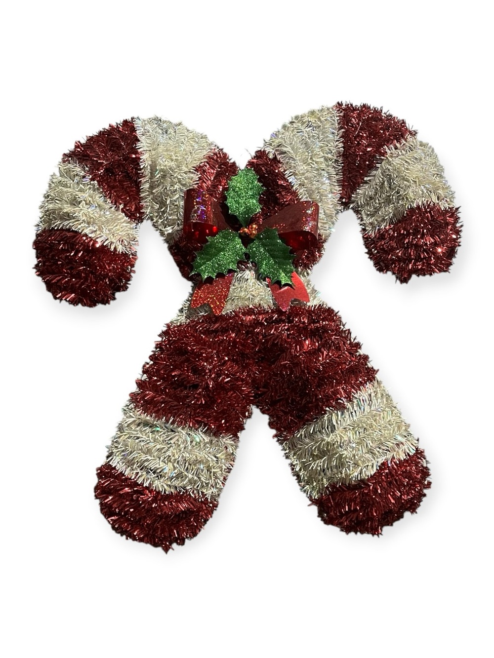 Festive Red and Cream Tinsel Candy Cane Wall Decor